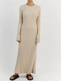 Ladies Round Neck Long Sleeves Knit Midi Dress FQD2007 - SWEETKAMA