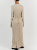 Ladies Round Neck Long Sleeves Knit Midi Dress FQD2007 - SWEETKAMA