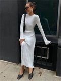 Ladies Round Neck Long Sleeves Knit Midi Dress FQD2007 - SWEETKAMA