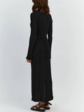 Ladies Round Neck Long Sleeves Knit Midi Dress FQD2007 - SWEETKAMA