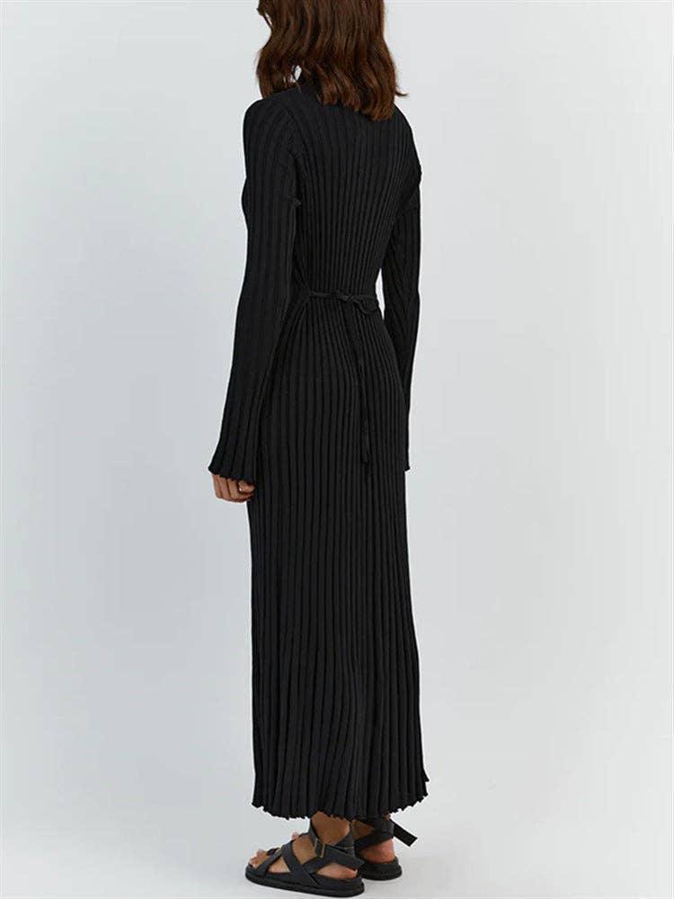 Ladies Round Neck Long Sleeves Knit Midi Dress FQD2007 - SWEETKAMA