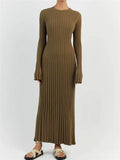 Ladies Round Neck Long Sleeves Knit Midi Dress FQD2007 - SWEETKAMA