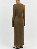 Ladies Round Neck Long Sleeves Knit Midi Dress FQD2007 - SWEETKAMA