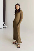Ladies Round Neck Long Sleeves Knit Midi Dress FQD2007 - SWEETKAMA
