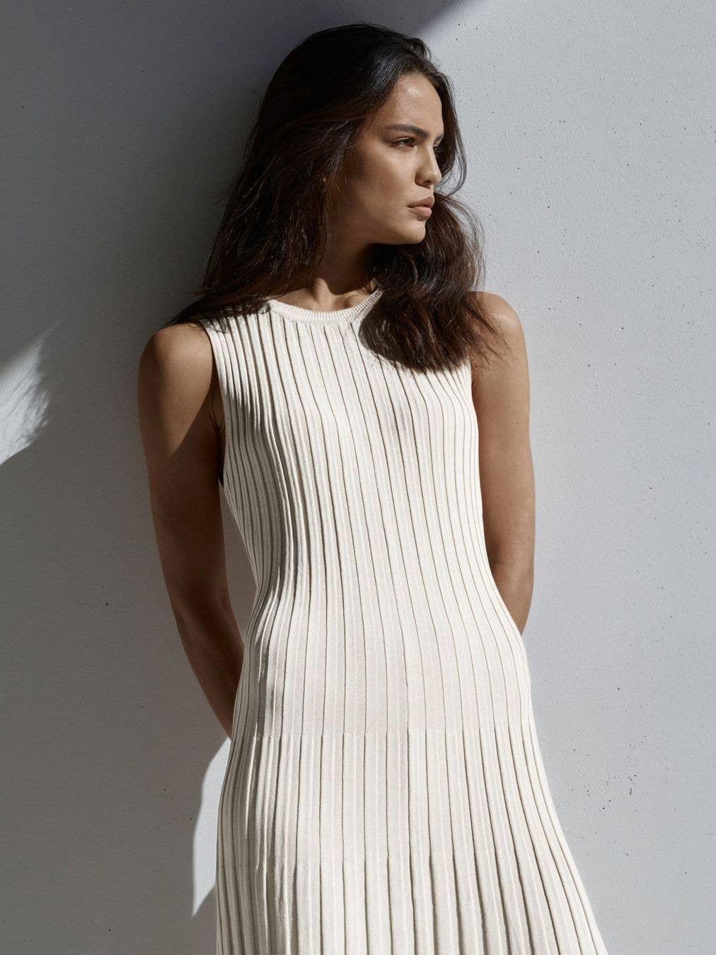 Ladies Round Neck Sleeveless Knit Midi Dress 1213 - SWEETKAMA