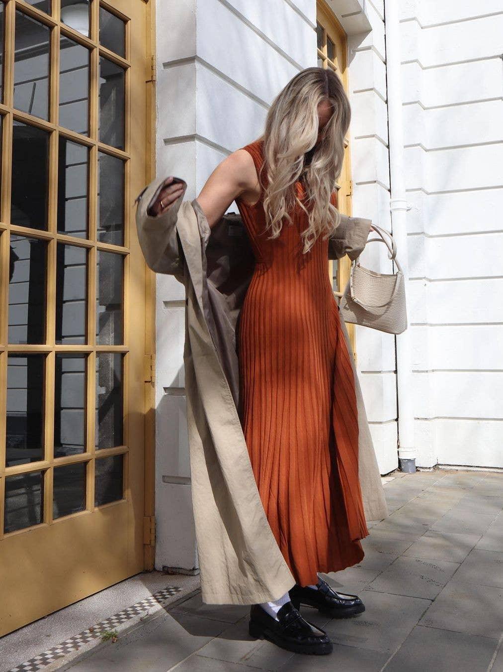 Ladies Round Neck Sleeveless Knit Midi Dress 1213 - SWEETKAMA