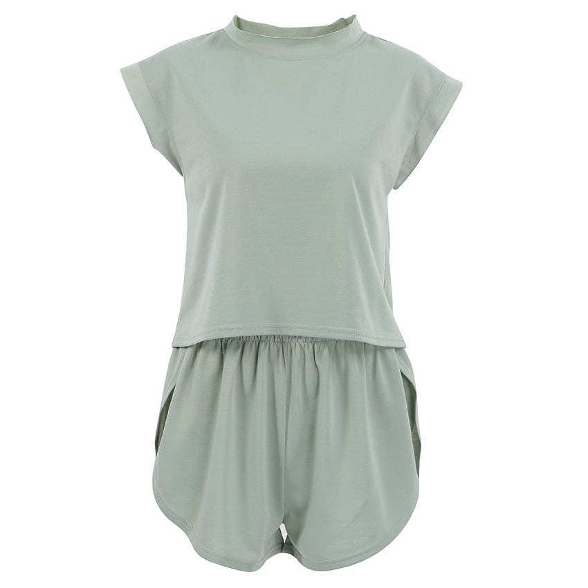 Ladies Round Neck Sleeveless Top Shorts 2PCS Set 2Z2035B - SWEETKAMA