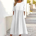 Ladies Round Neck Solid Color Daily Midi Dress 2302 - SWEETKAMA