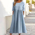 Ladies Round Neck Solid Color Daily Midi Dress 2302 - SWEETKAMA