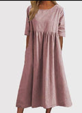 Ladies Round Neck Solid Color Daily Midi Dress 2302 - SWEETKAMA