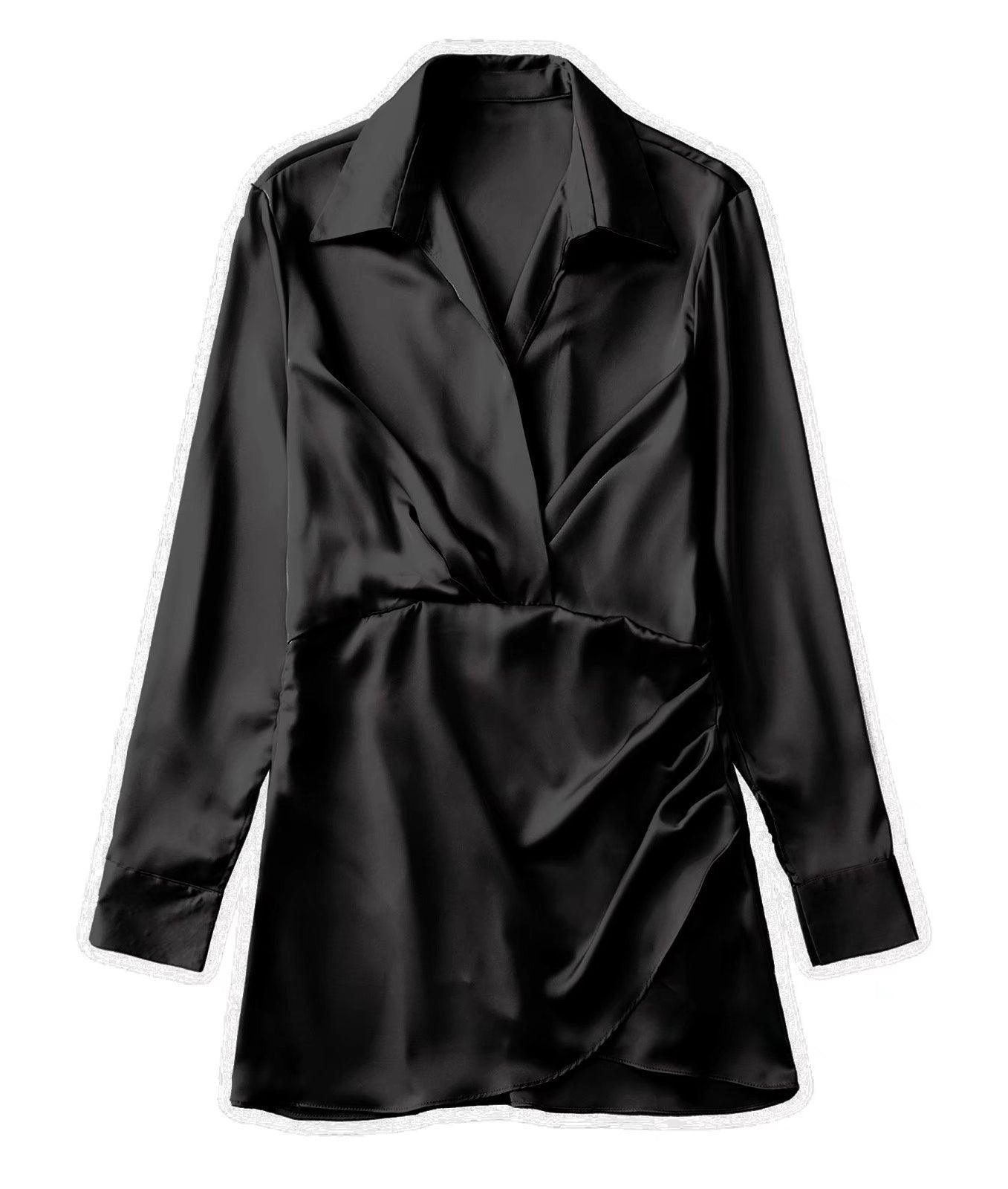 Ladies Satin Faux Solid Color Mini Dress 2650 - SWEETKAMA