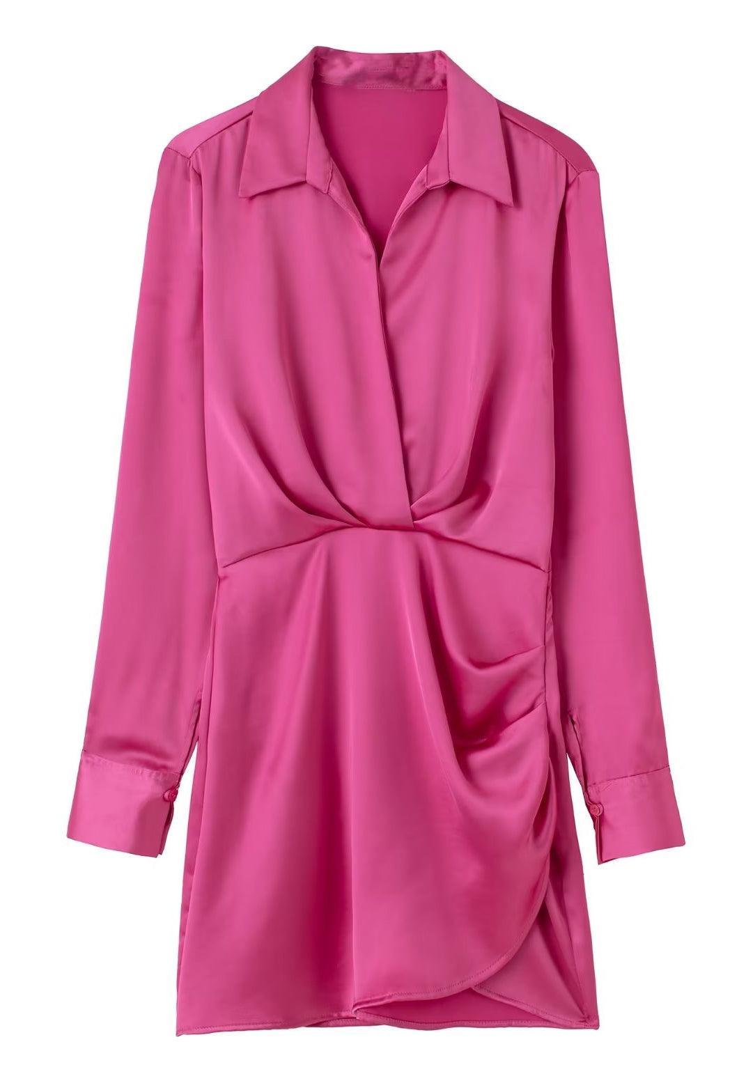 Ladies Satin Faux Solid Color Mini Dress 2650 - SWEETKAMA