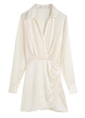 Ladies Satin Faux Solid Color Mini Dress 2650 - SWEETKAMA