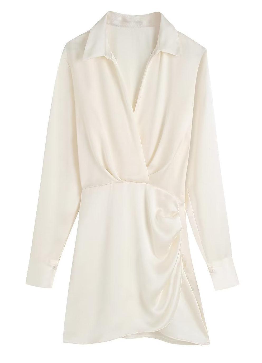 Ladies Satin Faux Solid Color Mini Dress 2650 - SWEETKAMA