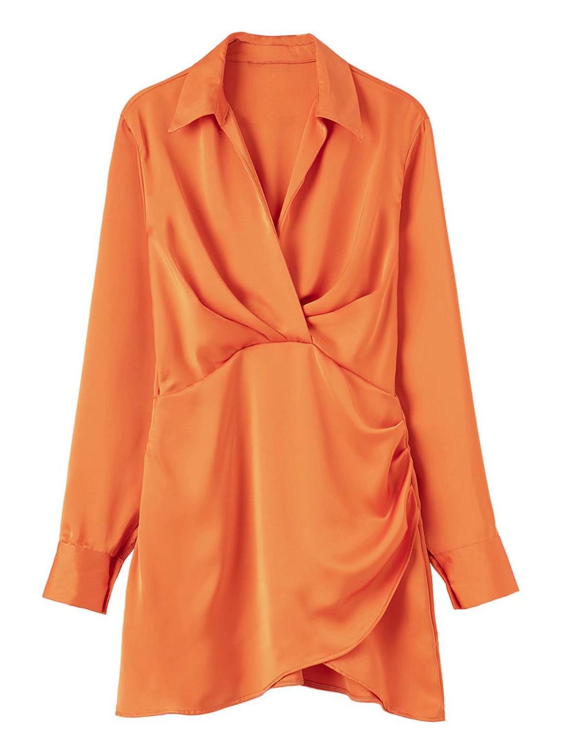 Ladies Satin Faux Solid Color Mini Dress 2650 - SWEETKAMA