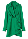 Ladies Satin Faux Solid Color Mini Dress 2650 - SWEETKAMA