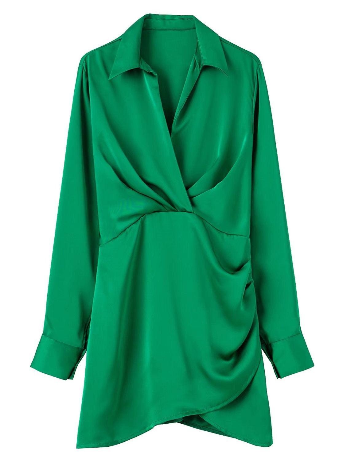 Ladies Satin Faux Solid Color Mini Dress 2650 - SWEETKAMA