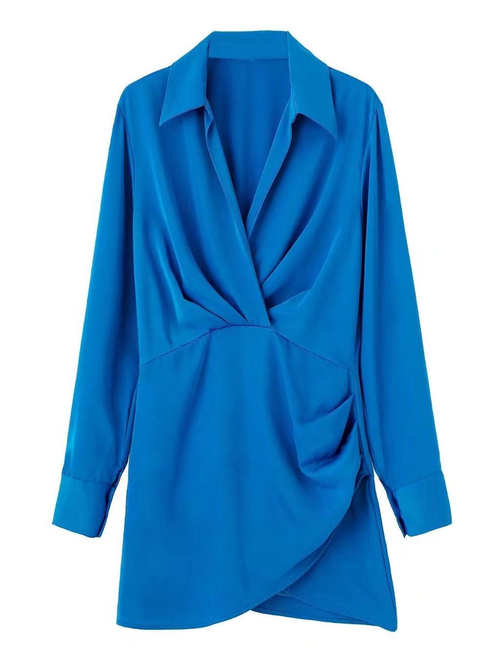 Ladies Satin Faux Solid Color Mini Dress 2650 - SWEETKAMA