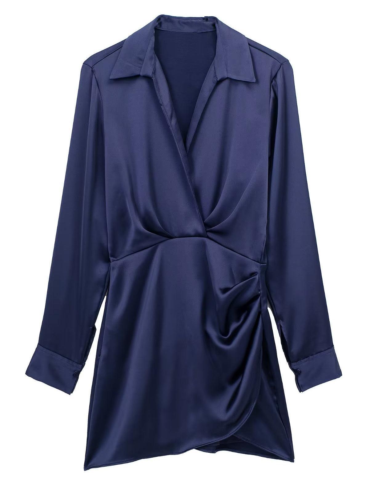 Ladies Satin Faux Solid Color Mini Dress 2650 - SWEETKAMA