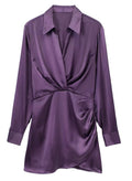 Ladies Satin Faux Solid Color Mini Dress 2650 - SWEETKAMA