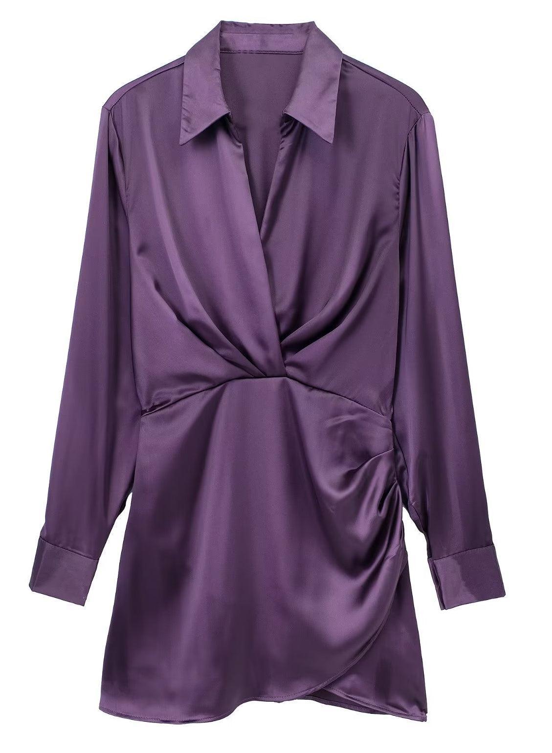 Ladies Satin Faux Solid Color Mini Dress 2650 - SWEETKAMA
