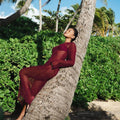 Ladies See Sheer Backless Knit Maxi Dress Beach Cover 1226 - SWEETKAMA