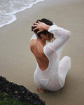 Ladies See Sheer Backless Knit Maxi Dress Beach Cover 1226 - SWEETKAMA