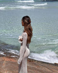 Ladies See Sheer Backless Knit Maxi Dress Beach Cover 1226 - SWEETKAMA