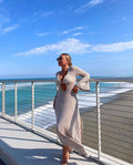 Ladies See Sheer Flare Sleeves Knit Maxi Dress 4047 - SWEETKAMA