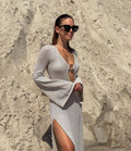 Ladies See Sheer Flare Sleeves Knit Maxi Dress 4047 - SWEETKAMA