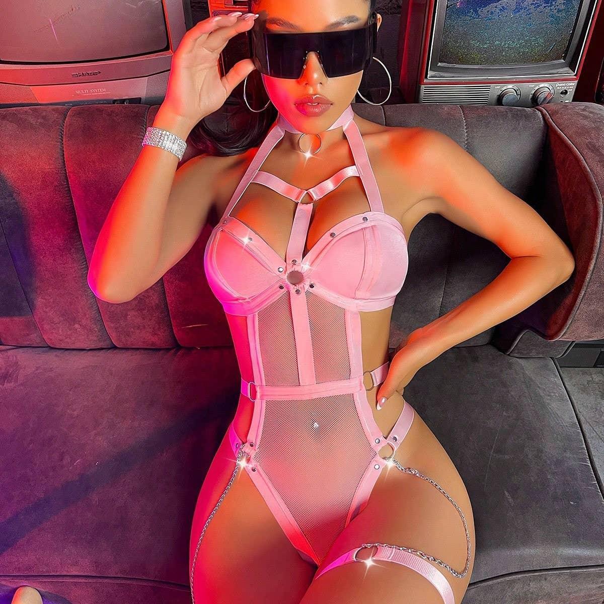 Ladies See Through Bandage Lingerie Set Teddy 10A163 - SWEETKAMA