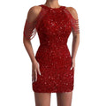 Ladies Sequin Beads Sleeveless Halter Mini Dress 129555 - SWEETKAMA