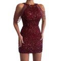 Ladies Sequin Beads Sleeveless Halter Mini Dress 129555 - SWEETKAMA