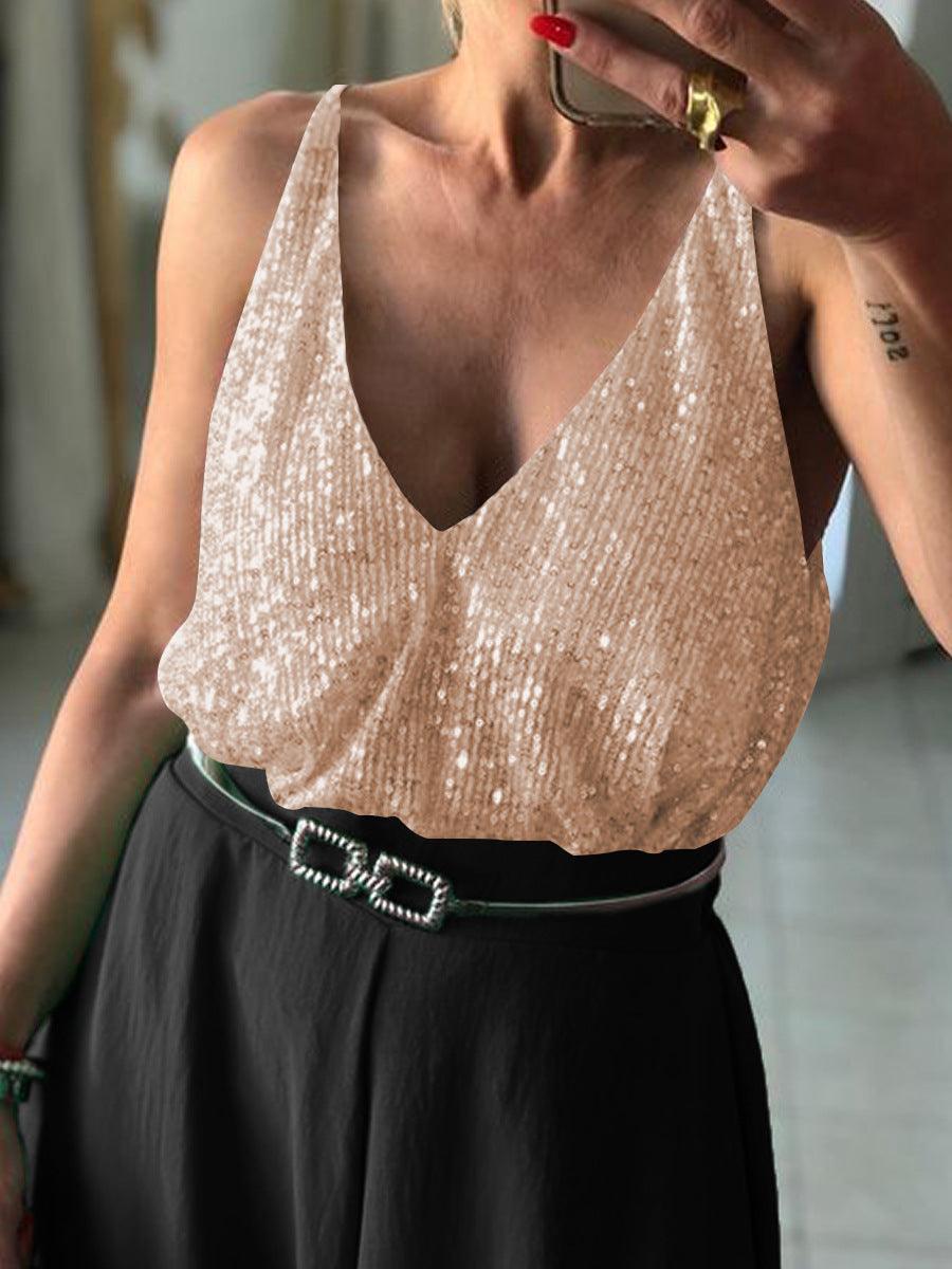 Ladies Sequin Halter Reversible Sexy Elegant Vest ESBY - SWEETKAMA