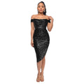 Ladies Sequin Off Shoulder Irregular Midi Dress R9135 - SWEETKAMA