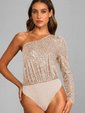 Ladies Sequin One Shoulder Bodysuit EKCZ - SWEETKAMA
