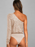 Ladies Sequin One Shoulder Bodysuit EKCZ - SWEETKAMA