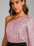 Ladies Sequin One Shoulder Bodysuit EKCZ - SWEETKAMA