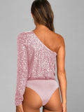 Ladies Sequin One Shoulder Bodysuit EKCZ - SWEETKAMA