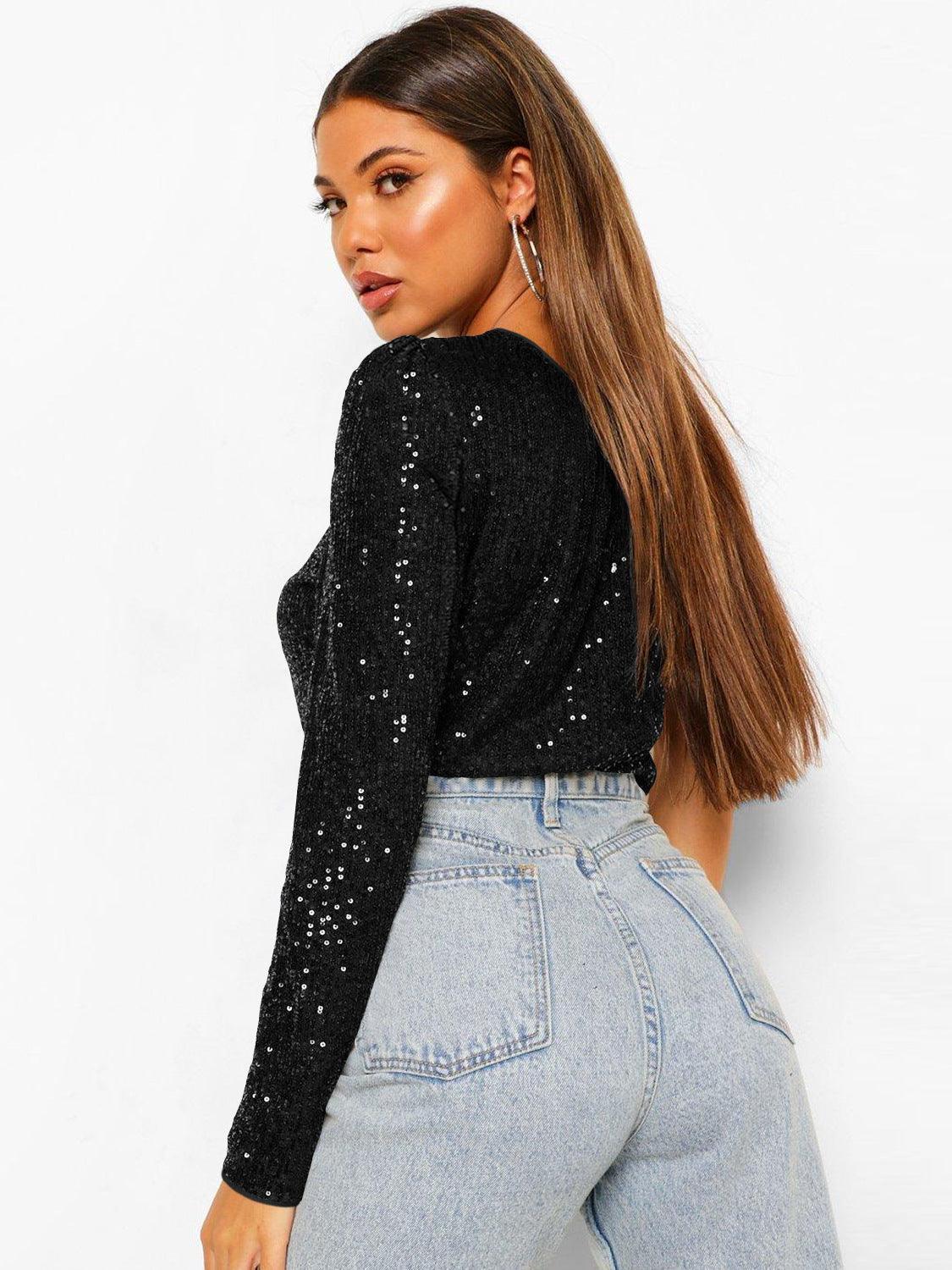 Ladies Sequin One Shoulder Bodysuit EKCZ - SWEETKAMA