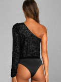 Ladies Sequin One Shoulder Bodysuit EKCZ - SWEETKAMA