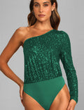 Ladies Sequin One Shoulder Bodysuit EKCZ - SWEETKAMA