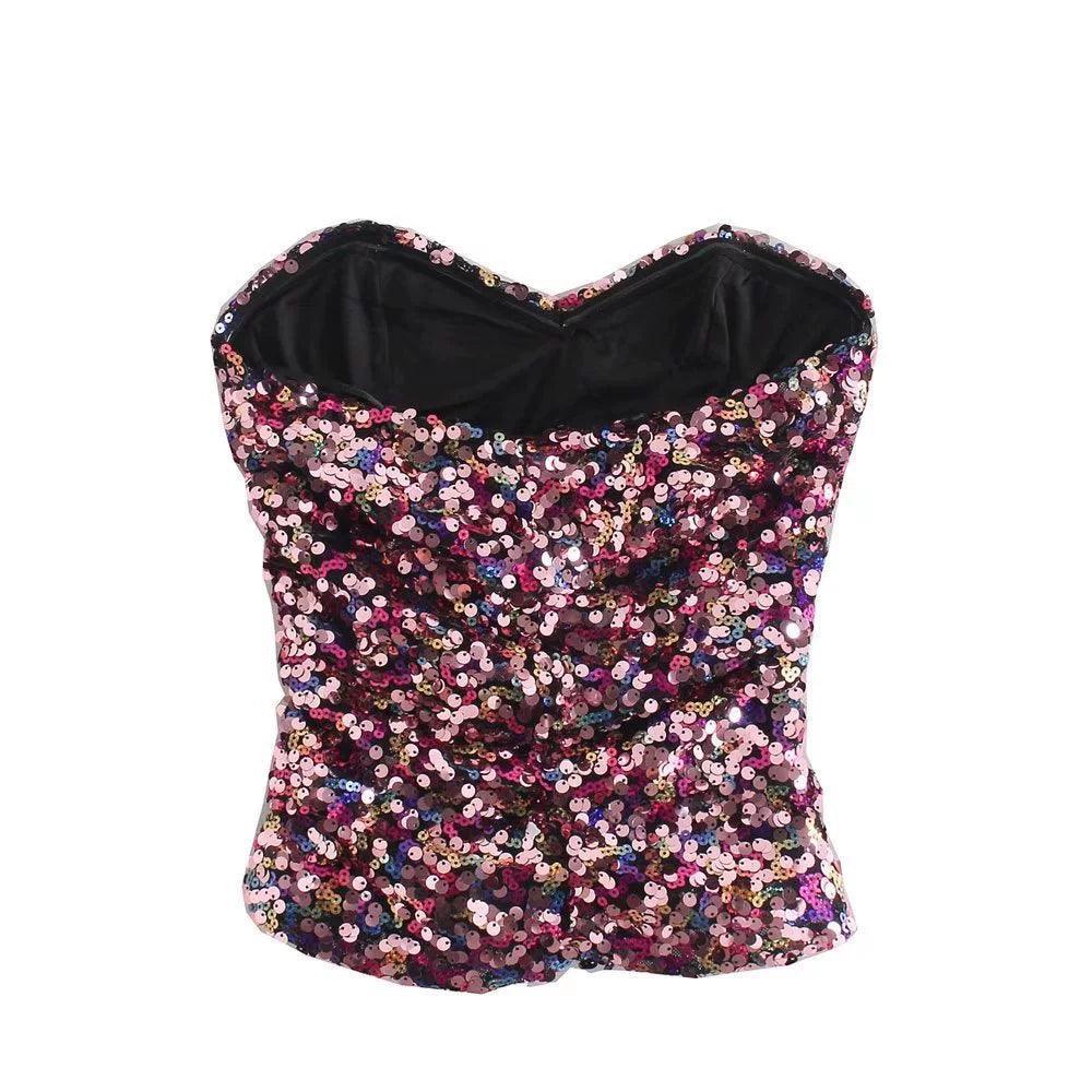 Ladies Sequin Strapless Top And Skorts Set 8620 - SWEETKAMA
