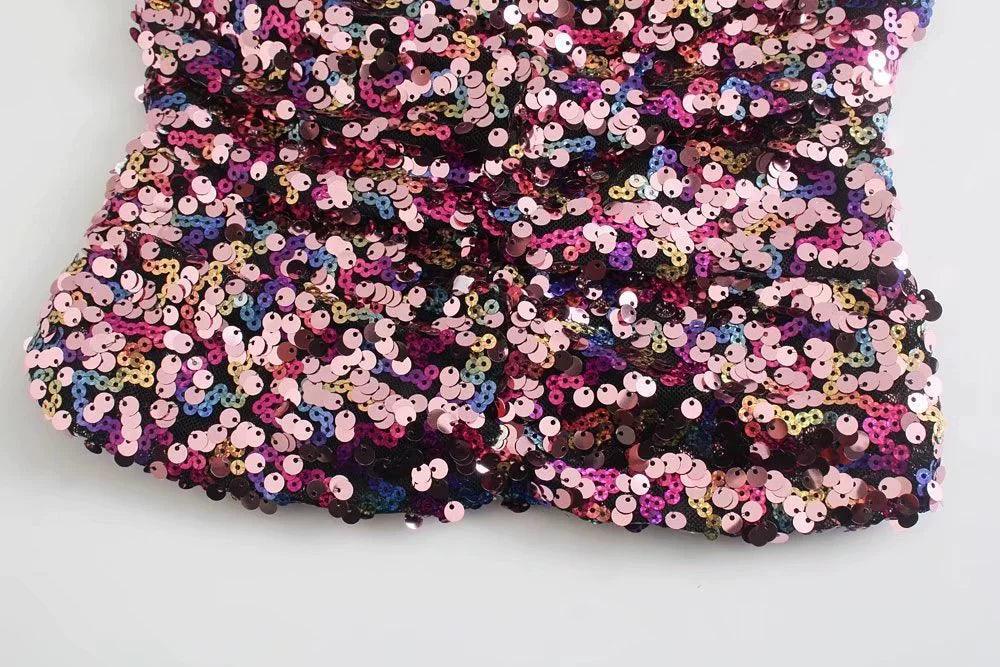 Ladies Sequin Strapless Top And Skorts Set 8620 - SWEETKAMA