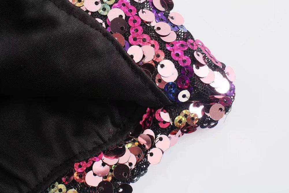 Ladies Sequin Strapless Top And Skorts Set 8620 - SWEETKAMA