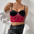 Ladies Sexy Color Block Metal Chain Corset K0338 - SWEETKAMA