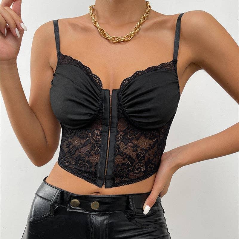 Ladies Sexy Floral Lace Wrinkle Cup Corset M09492 - SWEETKAMA