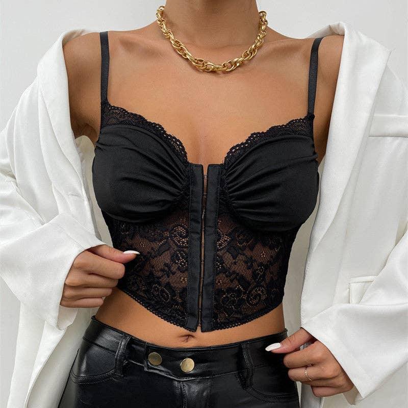 Ladies Sexy Floral Lace Wrinkle Cup Corset M09492 - SWEETKAMA