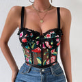 Ladies Sexy Floral Print See Sheer Bodysuit M60590 - SWEETKAMA