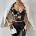Ladies Sexy Rose Embroidery See Sheer Corset M60369 - SWEETKAMA